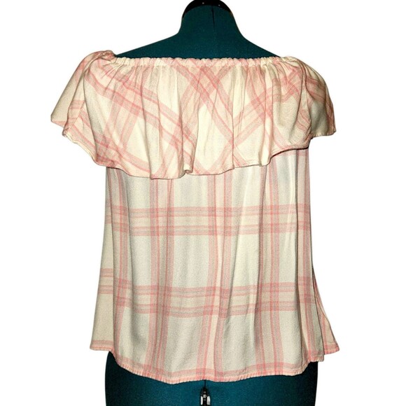 Sanctuary Clothing Off Shoulder Pink Plaid Misha Peasant Cottage Blouse Medium - Picture 7 of 7